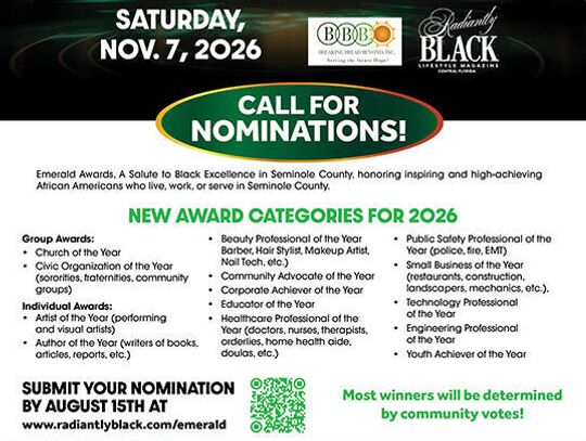 Call for Nominations - The Emerald Awards, A Salute to Black Excellence in Seminole County