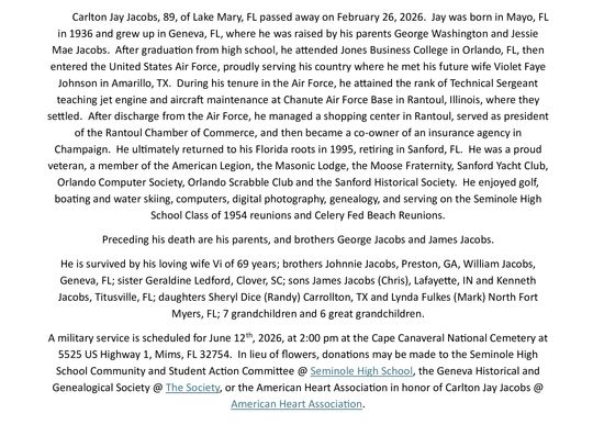Carlton Jay Jacobs Obituary
