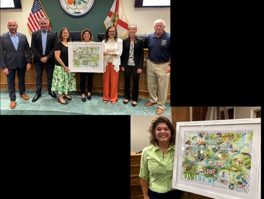  Caryn Dahm presents Watercolor Map to City of Oviedo 