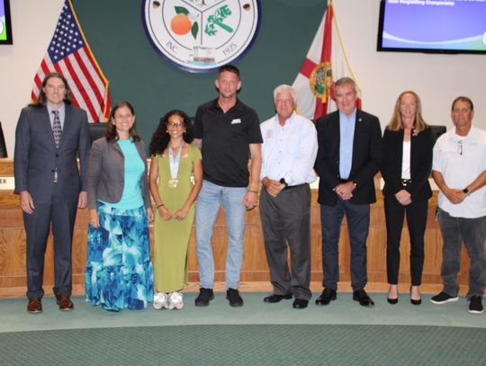 Emiaj Jaime of Hagerty High School recognized by Oviedo City Council members
