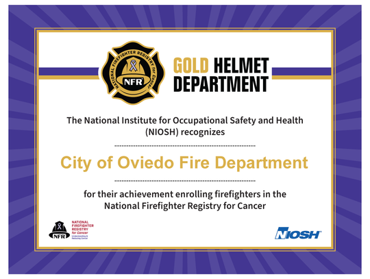 Oviedo Fire Department First Central Florida City Designated as Gold Helmet Department