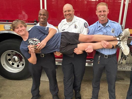 SCFD and SFD recently presented LMHS Junior Lincoln Sharpe with a Citizen’s Award and Honorary Firefighter Badge