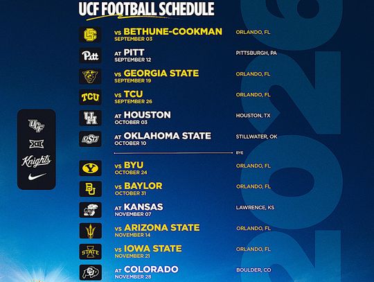 UCF, Big 12 announce 2026 Football Schedule