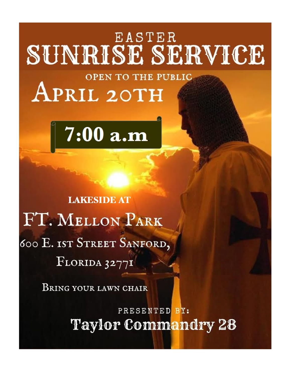 Annual Easter Sunrise Service by the Lake sponsored by Taylor Commandery No. 28 Knights Templar Annual Easter Sunrise Service by the Lake sponsored by Taylor Commandery No. 28 Knights Templar