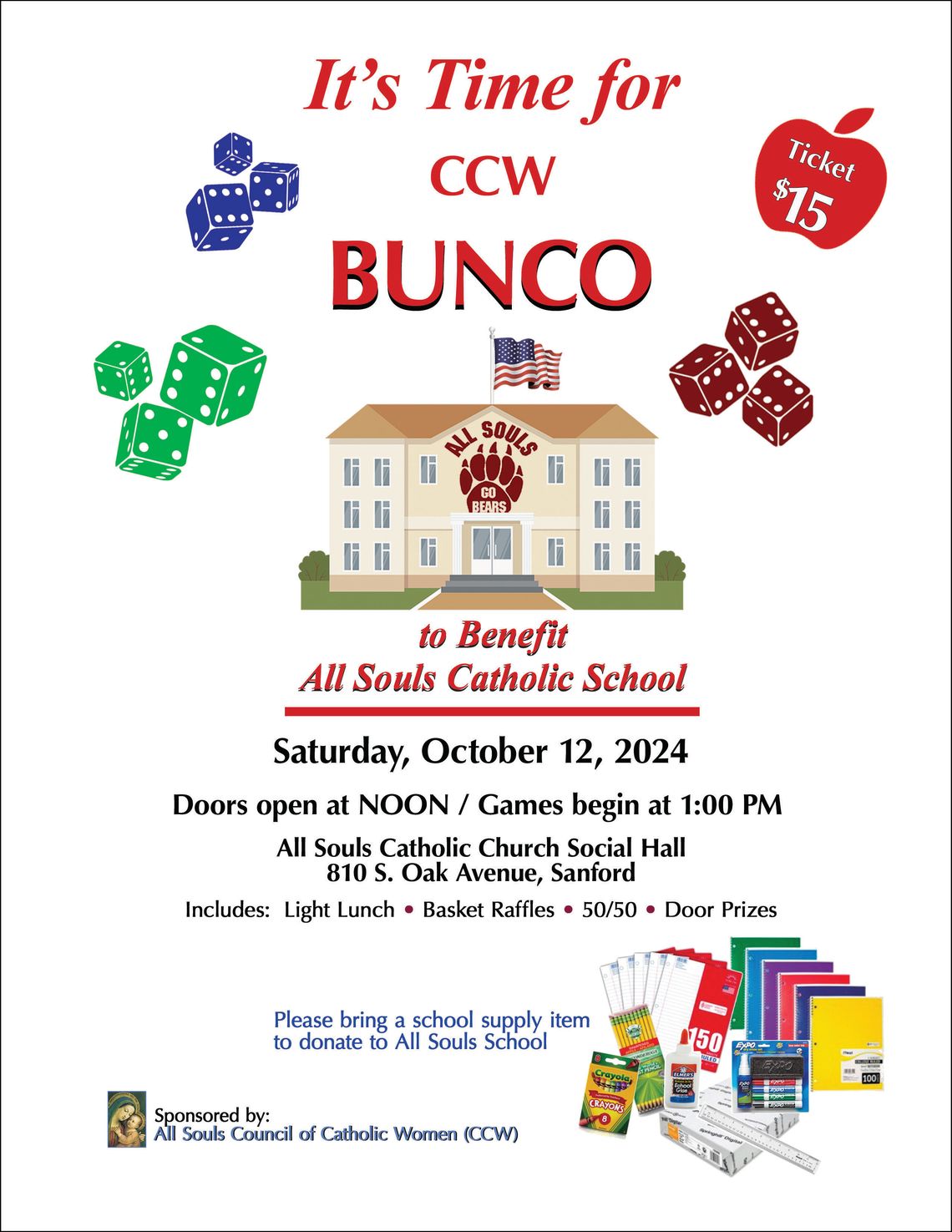Bunco to benefit All Souls Catholic School Bunco to benefit All Souls Catholic School