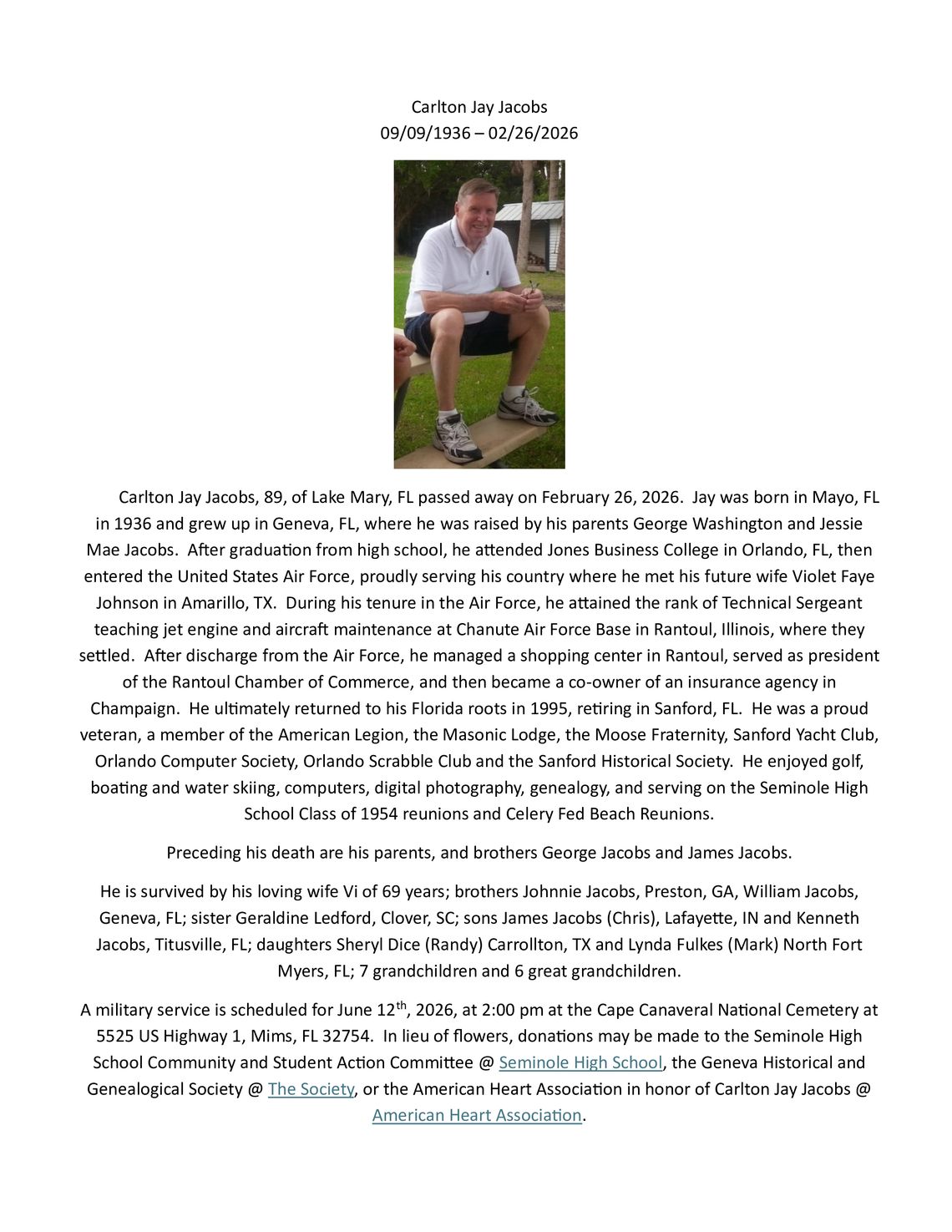 Carlton Jay Jacobs Obituary