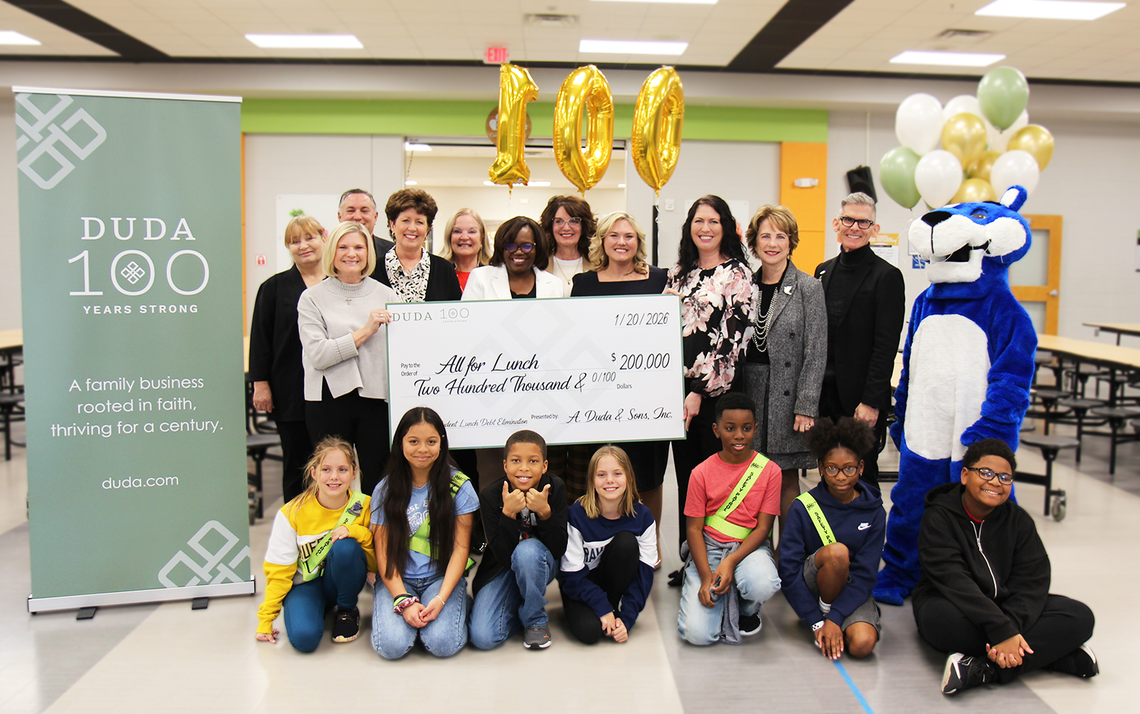 DUDA Donates $200,000 to Eliminate Seminole County Student Lunch Debt DUDA Donates $200,000 to Eliminate Seminole County Student Lunch Debt
