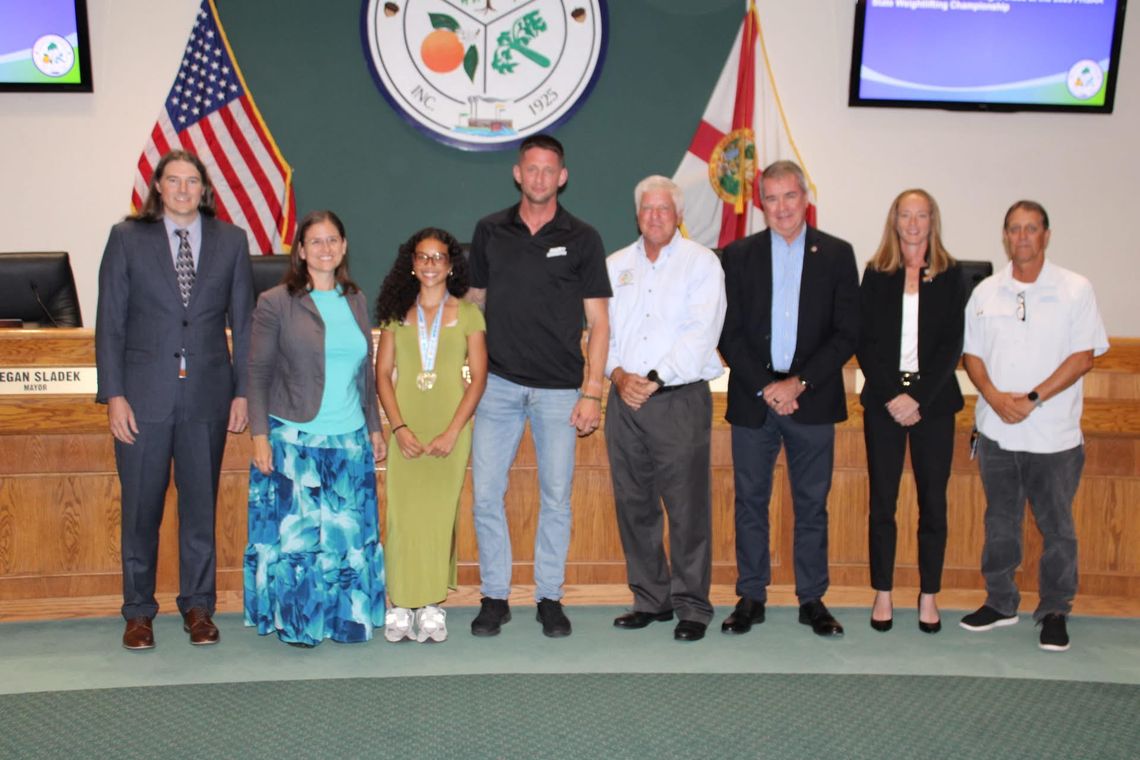 Emiaj Jaime of Hagerty High School recognized by Oviedo City Council members