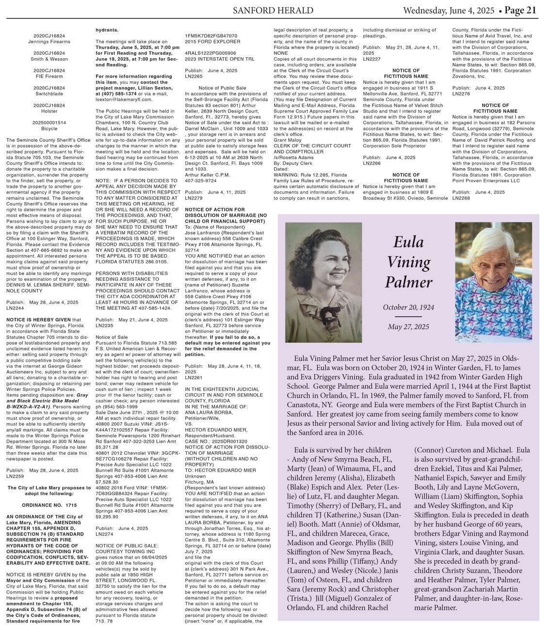 Eula Palmer Obituary