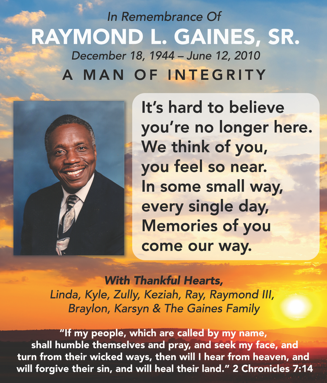 Raymond L. Gaines, Sr. Obituary Raymond L. Gaines, Sr. Obituary