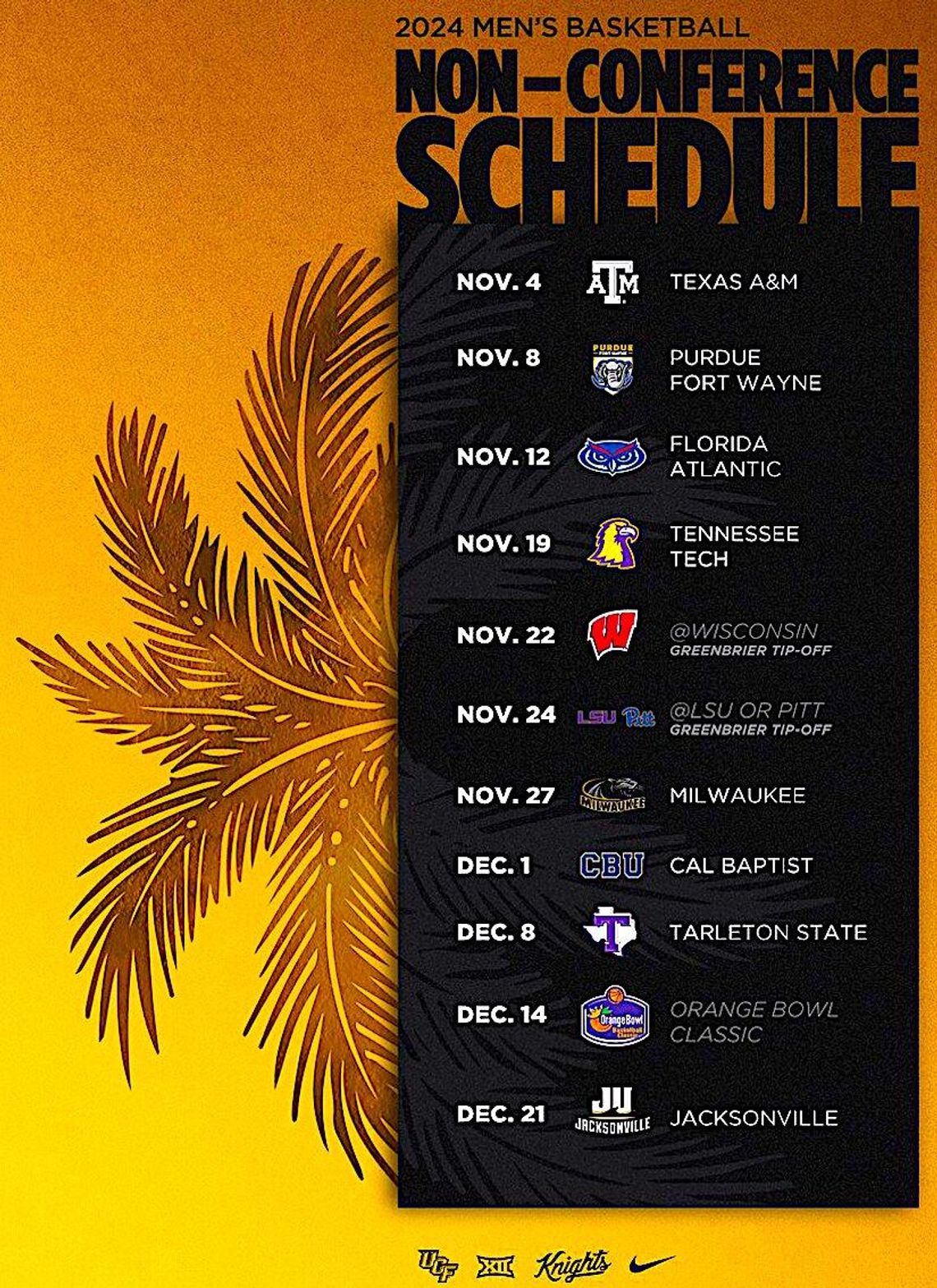 UCF men's basketball announces 2024-25 non-conference slate UCF men's basketball announces 2024-25 non-conference slate