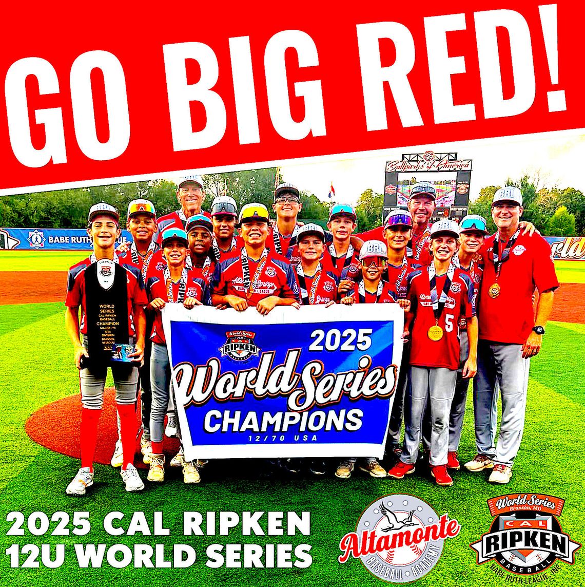Photos courtesy of ABA _ The Altamonte Springs All-Stars (above) won the USA Championship in the 42-team Babe Ruth Baseball 2025 Cal Ripken 12/70 World Series at Ballparks of American - St. Louis in Branson, Missouri, on Saturday. Graham Camara (below) was named the game’s MVP after going 1-for-2 at