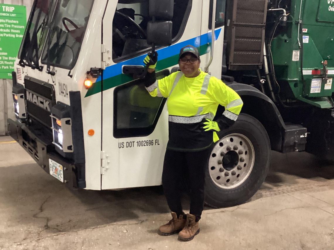 Women of Waste Pro Patricia Aldridge Automatic Side Load Residential Driver Women of Waste Pro Patricia Aldridge Automatic Side Load Residential Driver